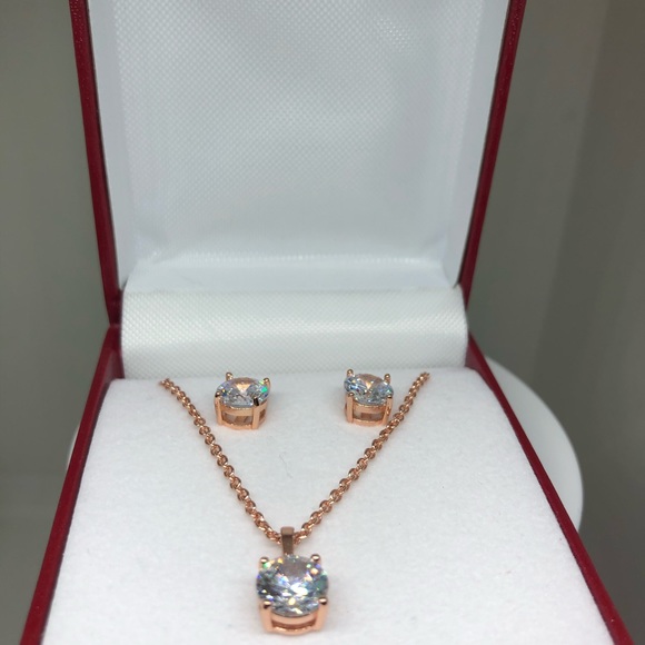 925/14k Rose Gold Lab Grown Simulated Diamond Set - Picture 9 of 11